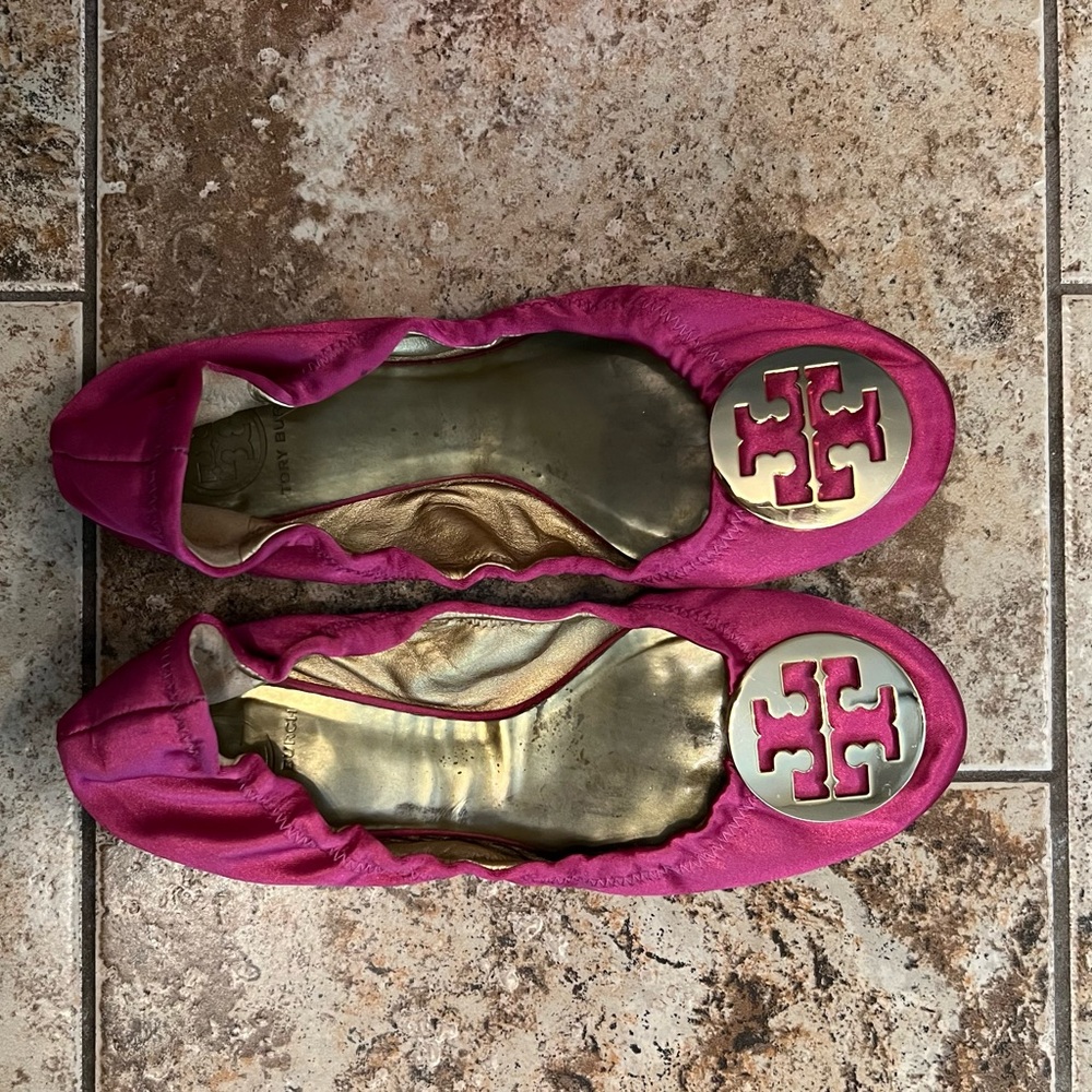 Tory Burch Pink Satin Ballerina Flats